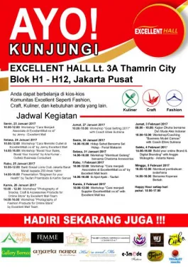 JADWAL KEGIATAN EXCELLENT HALL LANTAI 3A TAMRIN CITY JAKARTA PUSAT